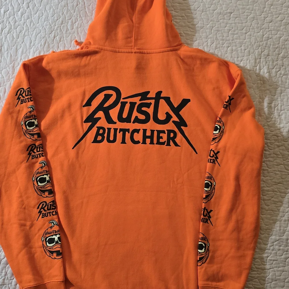 Rusty Butcher Orange Hoodie with Pumpkin Design NEW LIMITED EDITION SIZE XL - Picture 5 of 5